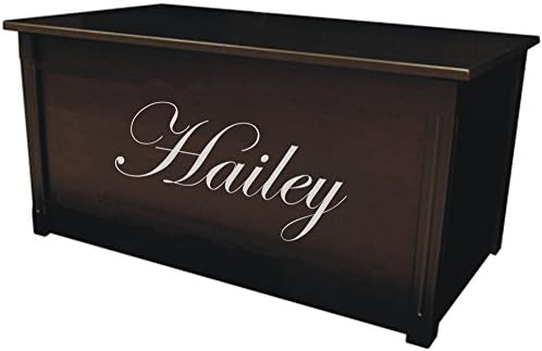 Wood Toy Box, Large Espresso Toy Chest, Personalized Edwardian Font, Custom Options (Standard Base - Silver Lettering)