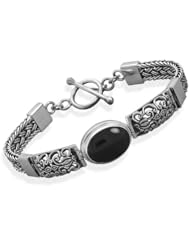 7.5" Oval Black Onyx Filigree Design Toggle Bracelet