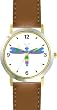Multicolored No.4 Dragonfly or Dragon Fly - JP - WATCHBUDDY&reg; DELUXE TWO-TONE THEME WATCH - Arabic Numbers - Brown Leather Strap-Size-Large ( Men's Size or Jumbo Women's Size )