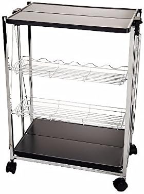 Foldable Rolling 4-Tier Kitchen Entertainment Utility Cart / Serving Cart, Metal (Black)