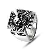 8.5MM Polished Stainless Steel Biker Ring with Sinical Skull on Celtic Cross