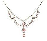 Vintage Looking Stunning Michal Negrin Collar Necklace Decorated with Hand Painted Flowers, Aurora Borealis and Pink Swarovski Crystals and Dangle Glass Beads - Special Ordered and Shipped by Genuvo within 2 to 3 Weeks