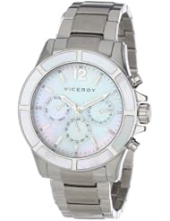 Viceroy Womens 47688-05 Visept12 Round Stainless Steel Mother-Of-Pearl Dial Dual Time Watch