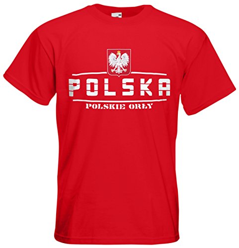 Polen Polska EM 2016 Fanshirt T-Shirt Trikot (Rot, XXL)