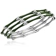 Sterling Silver and Enamel Bamboo Stack Bangle Bracelet with Diamond Accent, 8