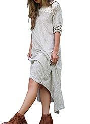 V-neck Cotton/Polyester Long Sleeves Spring Summer Lace Maxi Dress 