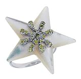 Star Mother of Pearl Ring in Solid Sterling Silver, Accented with Tiny High Quality CZ's, 1 1/8 (29mm) wide