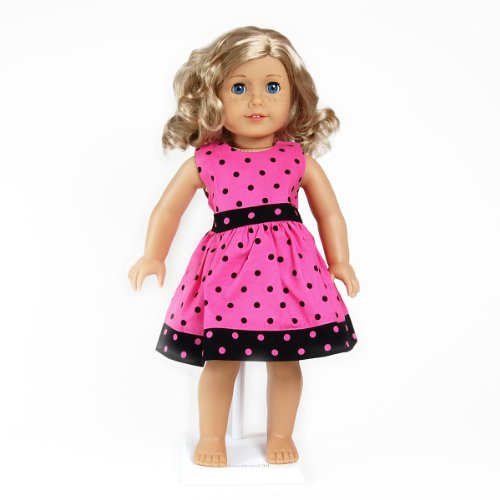 Hot Pink & Black Polka Dot Dress Doll Outfit Clothing -- Fits 18
