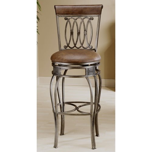 Hillsdale Montello 32-Inch Swivel Bar Stool, Old Steel Finish with Faux Brown Leather