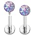 16g 5/16'' Stainless Steel Internally Threaded 3mm Fire Ball Opal Labret Monroe Lip Tragus Piercing Bar Body Jewelry Ring