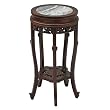 Antique Style 24" Round Accent / End Table With Mahogany Finish, Carved Trim & Marble Top