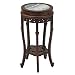 EXP Antique Style 24" Round Accent / End Table With Mahogany Finish, Carved Trim & Marble Top