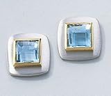 14K Two Tone Blue Topaz Earrings