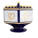 Alef Judaica MDRAYDEL Ceramic Blue and Gold Menorah Shaped as a Dreidel