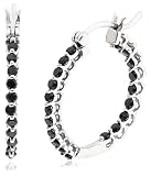 10k Choice of White or Yellow Gold Black Diamond Hoop Earrings (1 cttw)