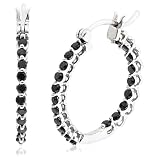 10k Choice of White or Yellow Gold Black Diamond Hoop Earrings (1 cttw)