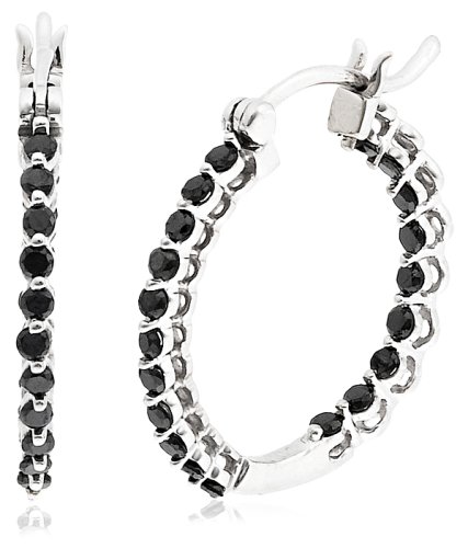 10k Choice of White or Yellow Gold Black Diamond Hoop Earrings (1 cttw)