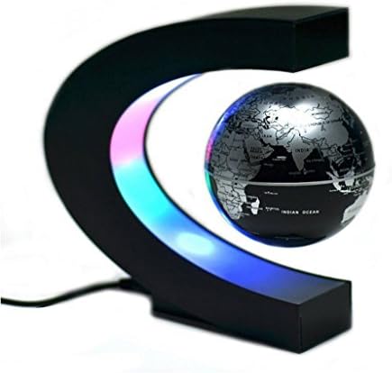 Prehelife C Shape Floating Globe with LED Lights 3 Inches Magnetic Levitation Floating Globe for Home Office Decoration (Black)