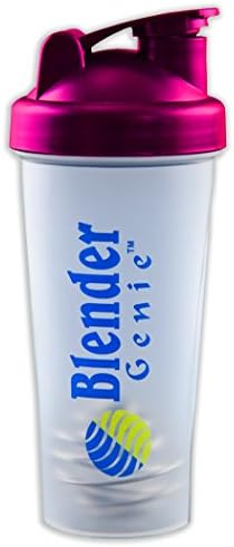 Blender Genie Shaker/Mixer/Blender Bottle with EXTRA FREE stainless steel mixing ball/whisk - BPA Free Mixer Bottle - 28 ounce - Dishwasher Safe - Food Friendly - Great for Protein shakes/Nutrition Drinks/Supplement Mixing - FREE RECIPES (Pink)