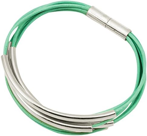 Silver Magnetic Monkey Bar Leather Bracelet -Mint