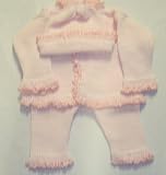 Cpk31, Knitted on Hand Knitting Machine Baby Pink Chenille, Ruffled By Hand Crochet with Medium Pink Chenille, Cardigan Sweater Pant Hat Set Available Sizes: 0-6mo, 6-12mo, 12-18mo,18-24mo