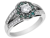 Blue and White Diamond 1 Carat (ctw) Ring in 14K White Gold