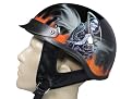 Flame Reaper Black Motorcycle Cruiser Biker Beanie Half Helmet DOT (Large)