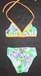 Girls 2 PC Swimsuit Tie Neck Turq Floral