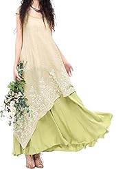 Cotton/Linen Round Neck Full Length Vintage Floral Print Maxi Dress 