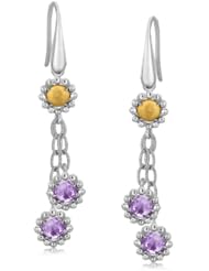 18K Yellow Gold and Sterling Silver Flower Style Amethyst Accented Earrings