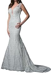 Sexy V-neck Natural   Waistline Sheath Spaghetti Strap Lace Sheer Wedding Dress 