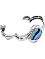 Relios Sterling Silver Multi Gemstone Channel Inlay Swirl Cuff Bracelet