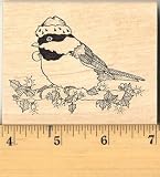 Christmas Chickadee Rubber Stamp - Wood Mounted