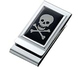 MC-249 Silver Tone Epoxy Skull & Bones Metal Chrome Plated 2-sided Money Clip