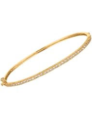 Silver Yellow Plated Polish 7.50" 2.4mm Clear Micropave Cubic Zirconia Round Bangle With Side Clasp