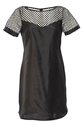 Short Sleeves Mesh Shift Polyester/Silk/Shantung  Dress