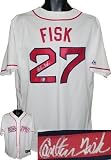 Carlton Fisk Autographed/Hand Signed Boston Red Sox White Majestic Jersey 4th of July