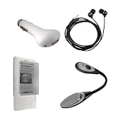 Amazon Kindle 2 (2nd Generation) USB Car Charger, Earphones, Full Screen Guard / Protector, and a White Ebook Reader Light