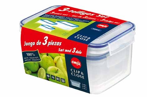 Emsa CLIP & CLOSE Frischhalte-Set 503504, 3-teilig (0,45L, 0,9L, 2,4L)