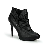 Button Ruched High Heel Stiletto Ankle Bootie Black