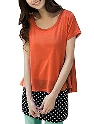 Cotton/Polyester Stretchy Short Sleeves Dots Print Scoop Neck Mini Dress 