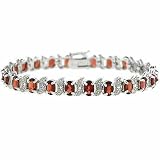 Sterling Silver Genuine Garnet Stone and Genuine Diamond Accent S and Oval Tennis Bracelet