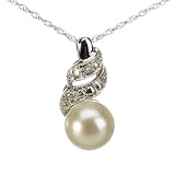 10K White Gold Pearl Diamond Pendant