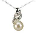 10K White Gold Pearl Diamond Pendant