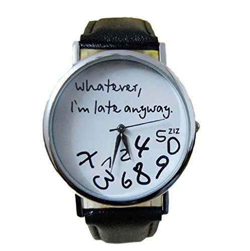 Tenworld Women Lady Girl Gift Analog Quartz Faux Leather Wrist Watch (Black)