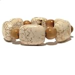Magnesite Bracelet 04 Stretch White Stone Brown Wood Beaded Rectangle Gemstone Crystal Healing Chunky 7