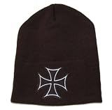 Knit Iron Cross Beanie Cap - Black / White