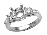0.65 cts Baguette Diamonds Engagement Ring - Platinum, 14kt White or Yellow Gold