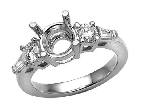 0.65 cts Baguette Diamonds Engagement Ring Platinum 14kt White or Yellow Gold