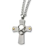 Mens Stainless Steel Skull on Cross Necklace